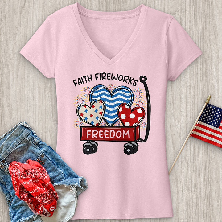 Faith Fireworks Freedom Cart V-Neck Tee