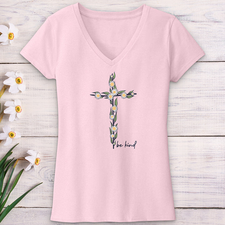 Be Kind Floral Cross V-Neck Tee