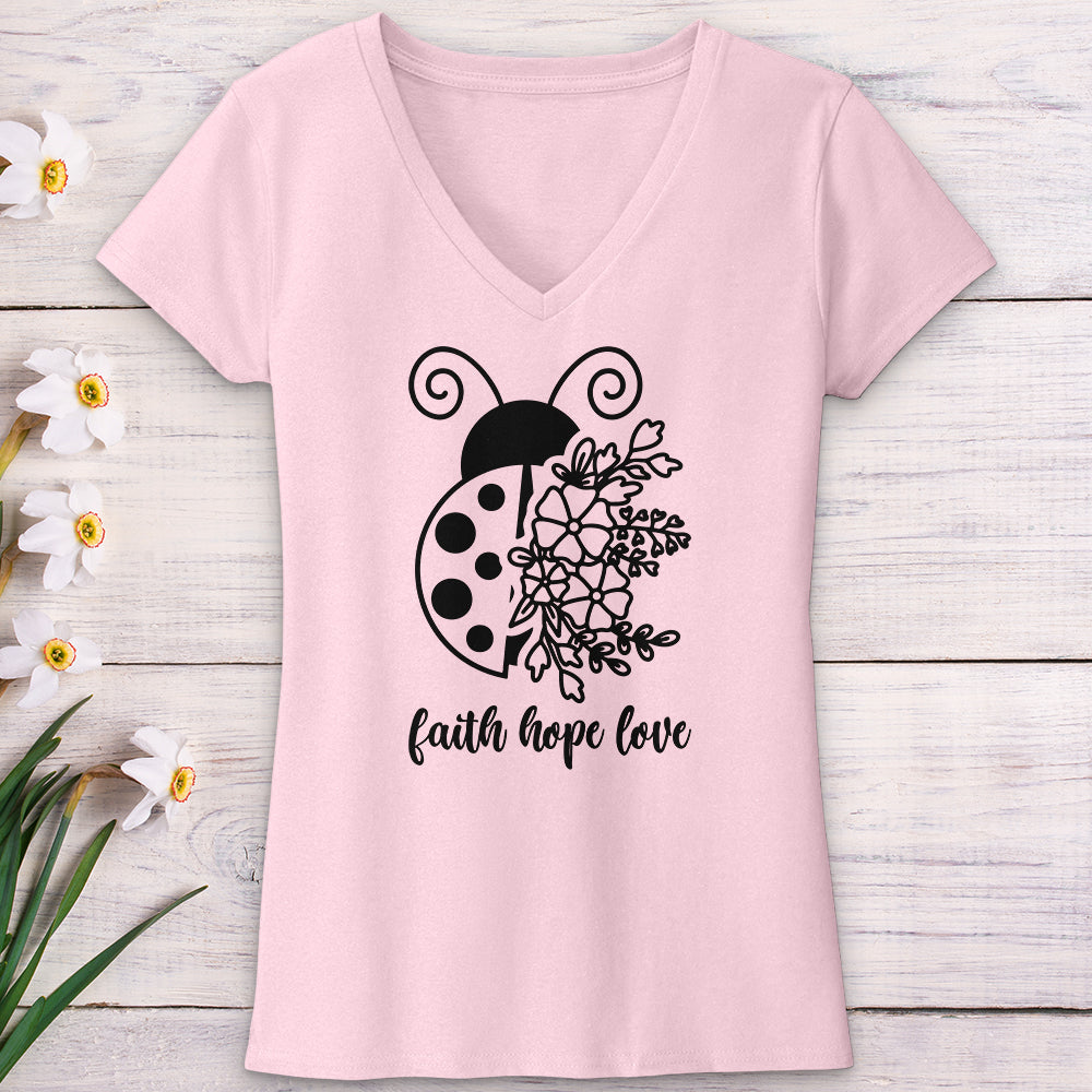 Faith Hope Love Ladybug V-Neck Tee