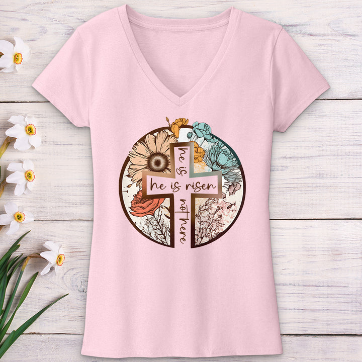 He Is Risen Cross V-Neck Tee