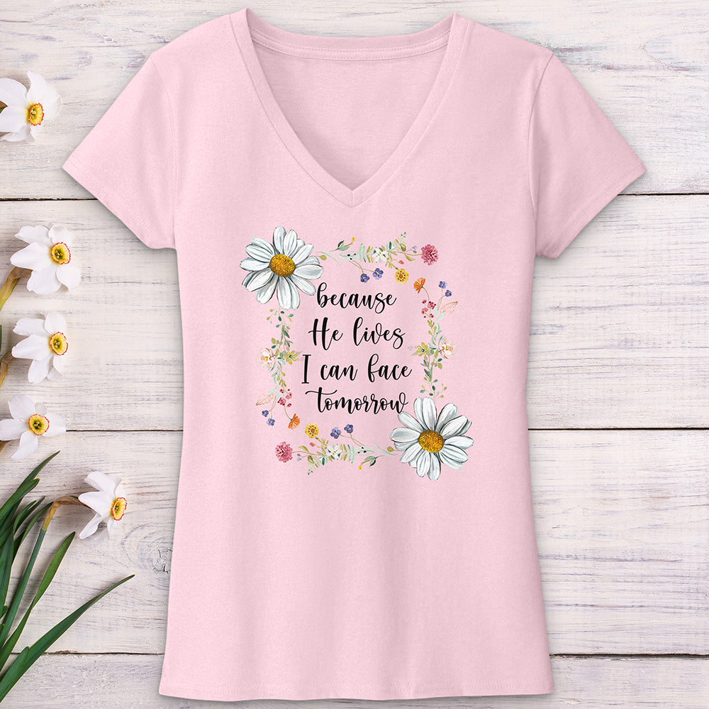 Because He Flower Patch V-Neck Tee