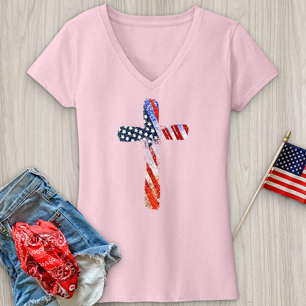 Red White Blue Cross V-Neck Tee