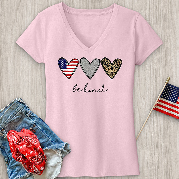 Be Kind Heart Flag V-Neck Tee