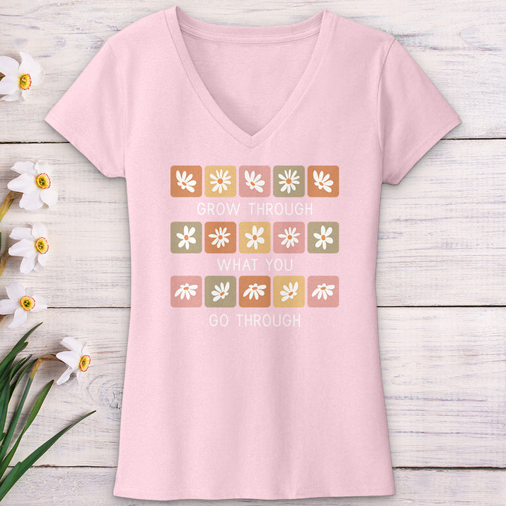 Grow Through Retro Daisies V-Neck Tee