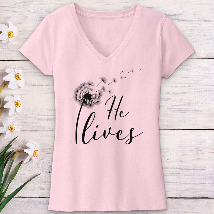 He Lives Dandelion V-Neck Tee