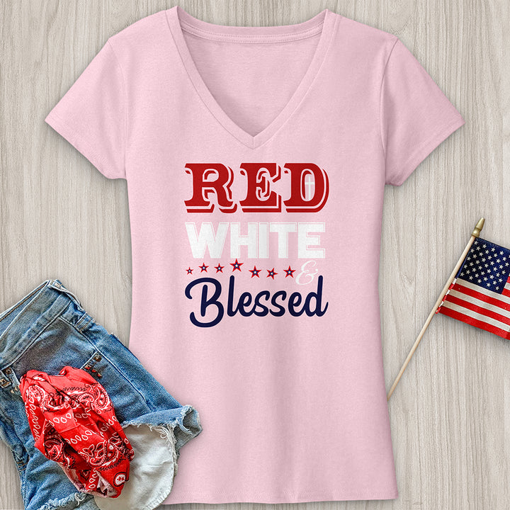 Red White & Blessed V-Neck Tee