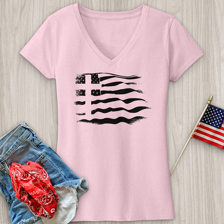 Flag & Cross V-Neck Tee