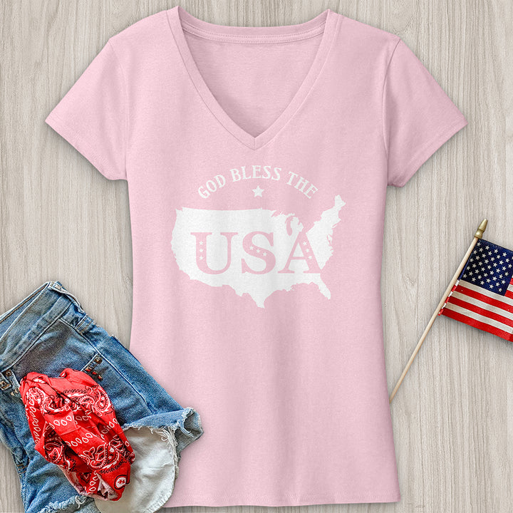 God Bless USA Outline V-Neck Tee