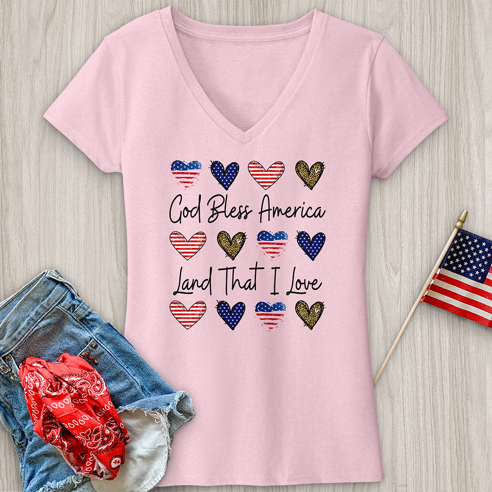 God Bless Heart Pattern V-Neck Tee