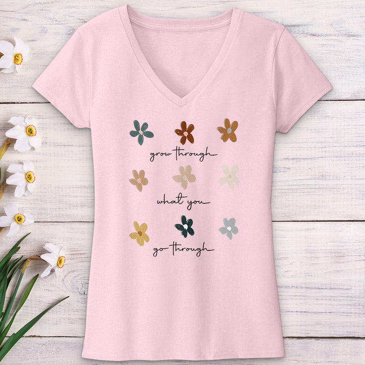 Grow Through Flower Pattern V-Neck Tee