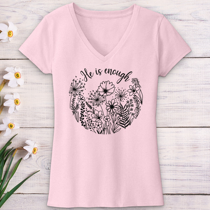 He Is Enough Wildflowers V-Neck Tee