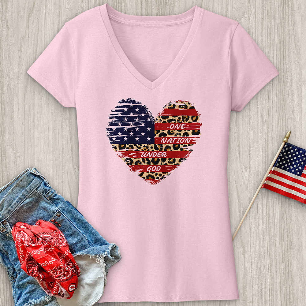 One Nation Leopard Heart V-Neck Tee