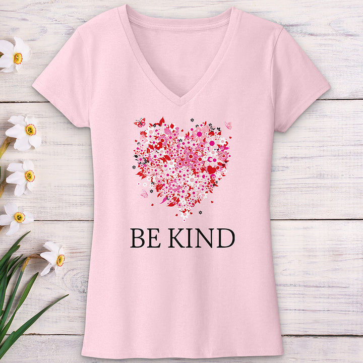 Be Kind Floral Heart V-Neck Tee