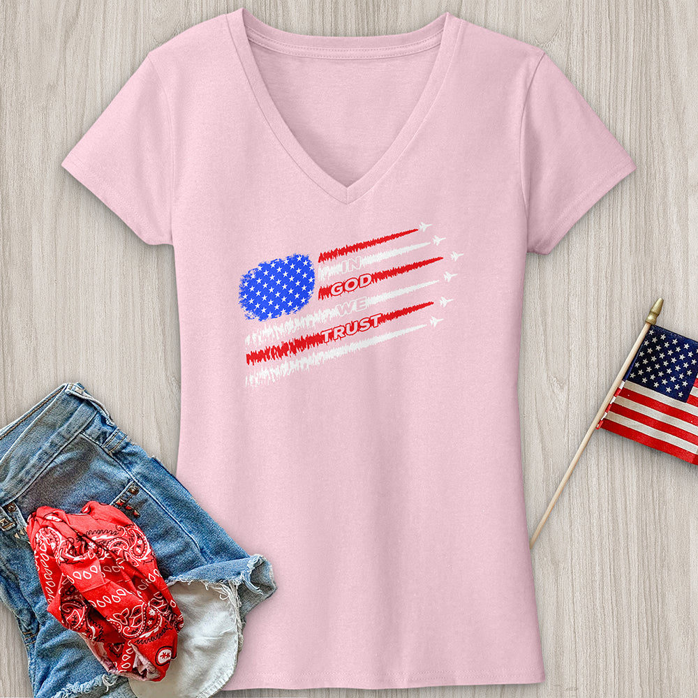 In God We Trust Jet Flag V-Neck Tee