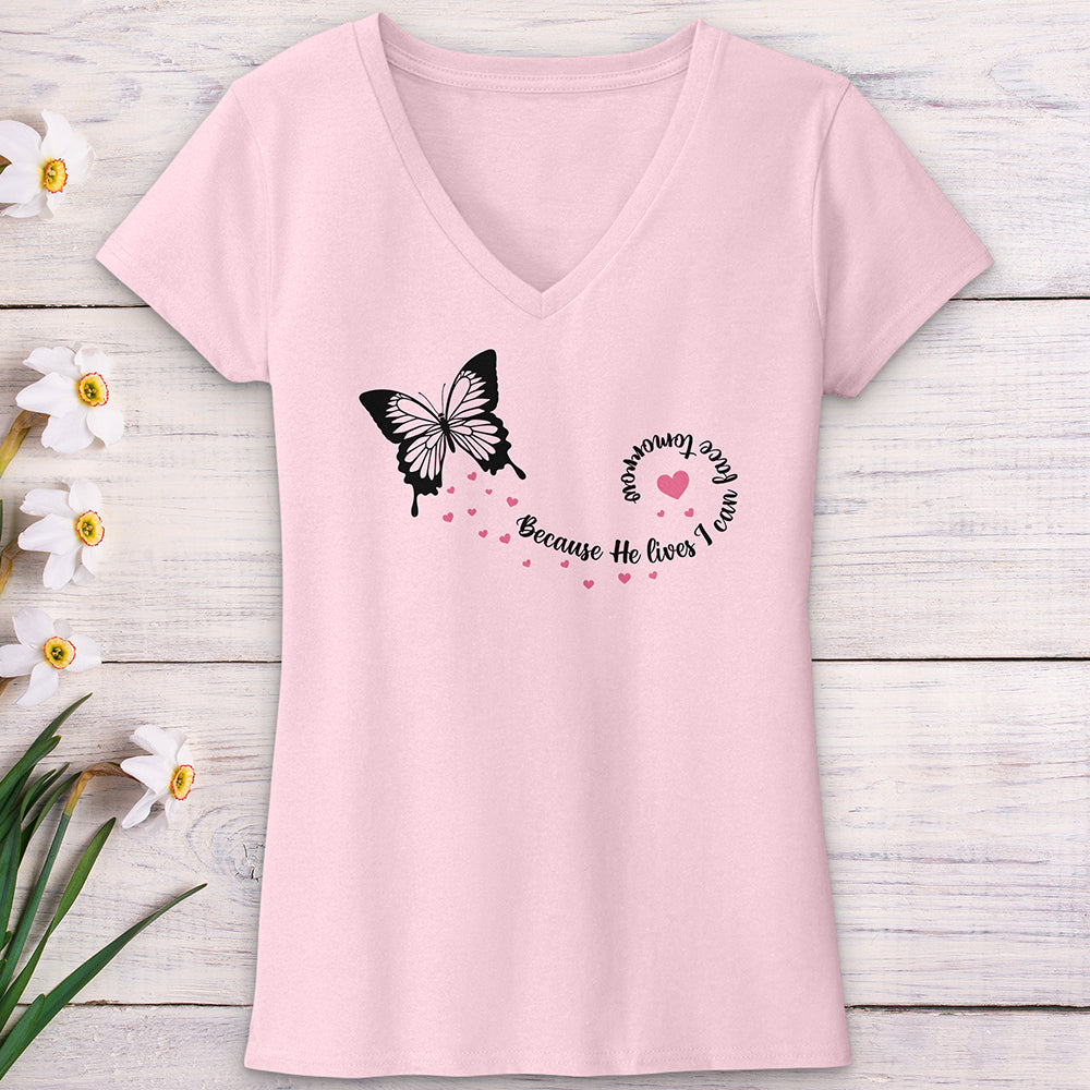 Because He Lives Butterfly V-Neck Tee