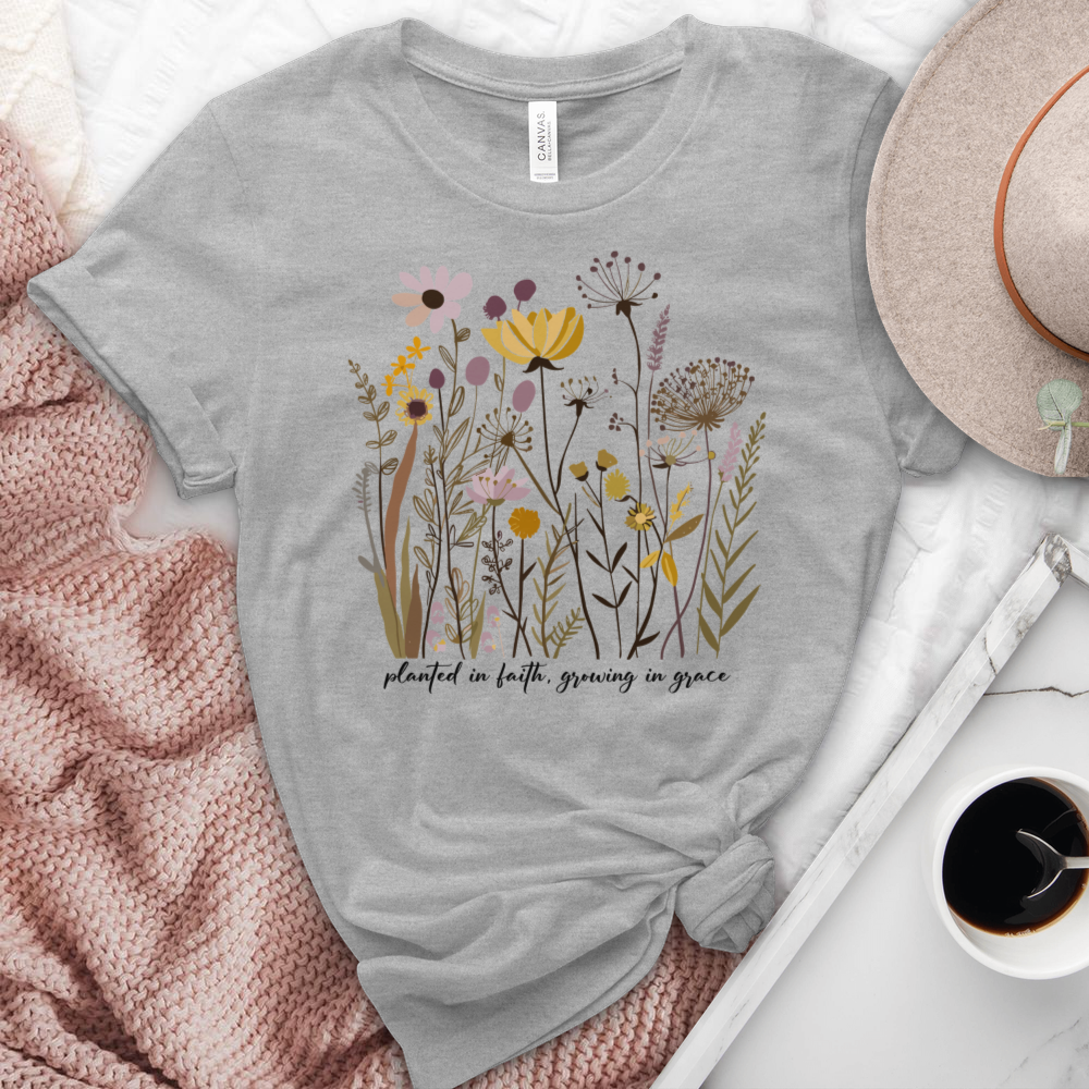 Planted in Faith, Growing in Grace Heathered Tee