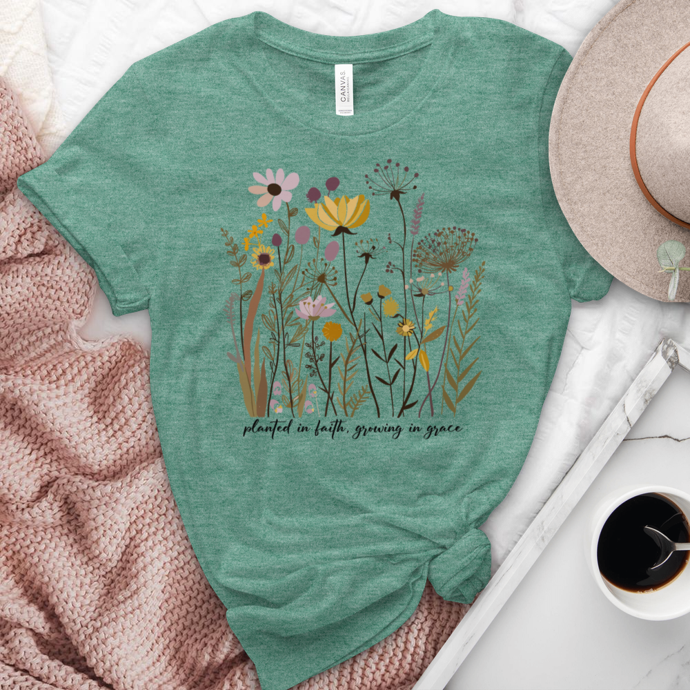 Planted in Faith, Growing in Grace Heathered Tee