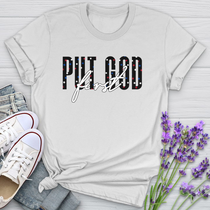 Put God First Red White & Blue Softstyle Tee