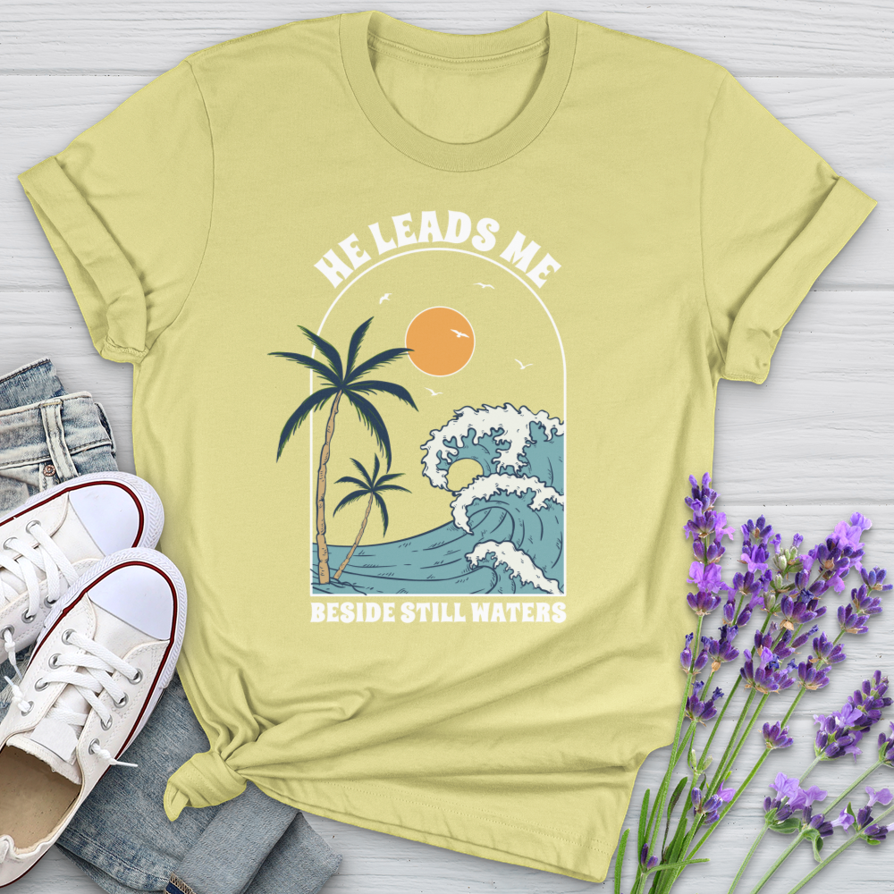 [R] He Leads Me Softstyle Tee