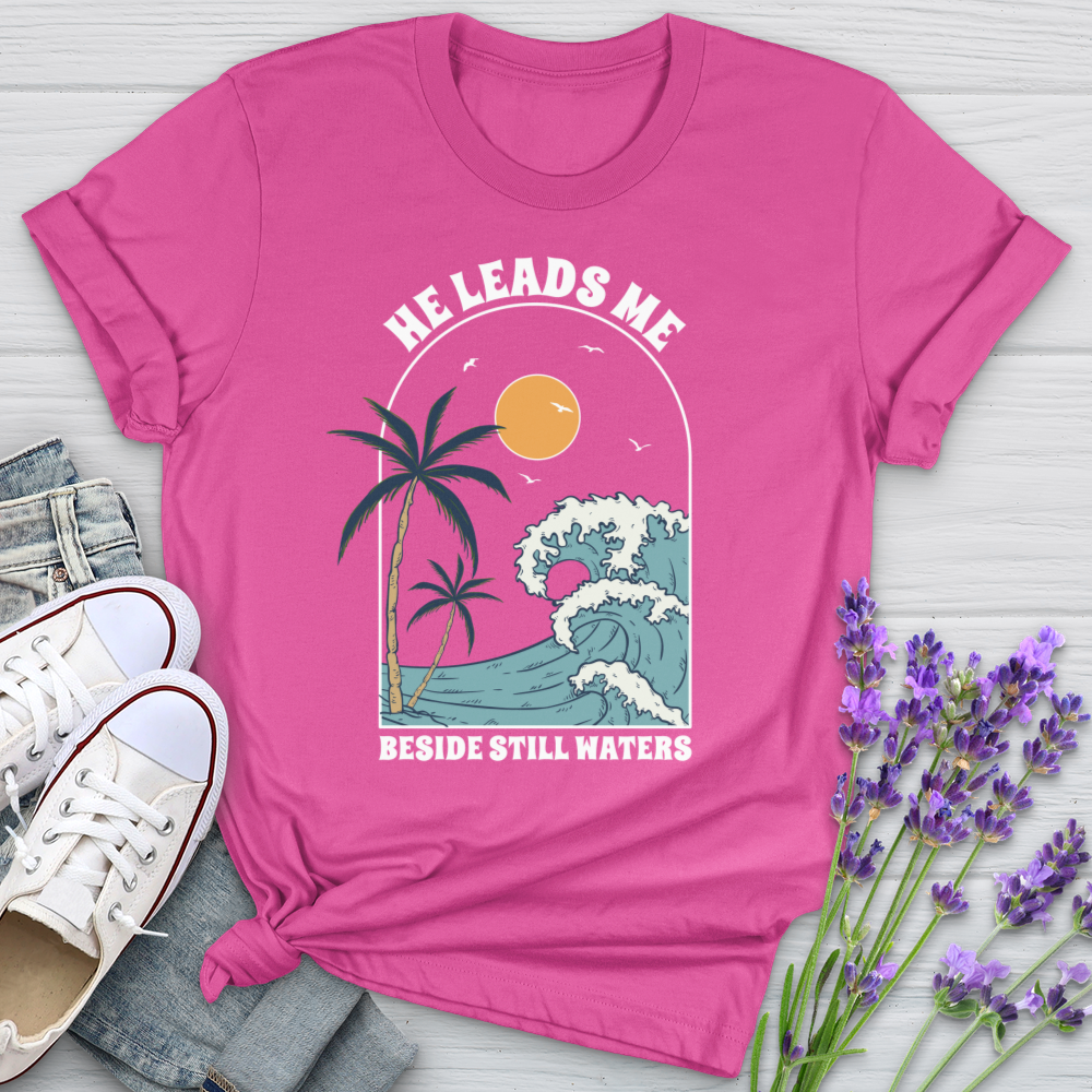 [R] He Leads Me Softstyle Tee