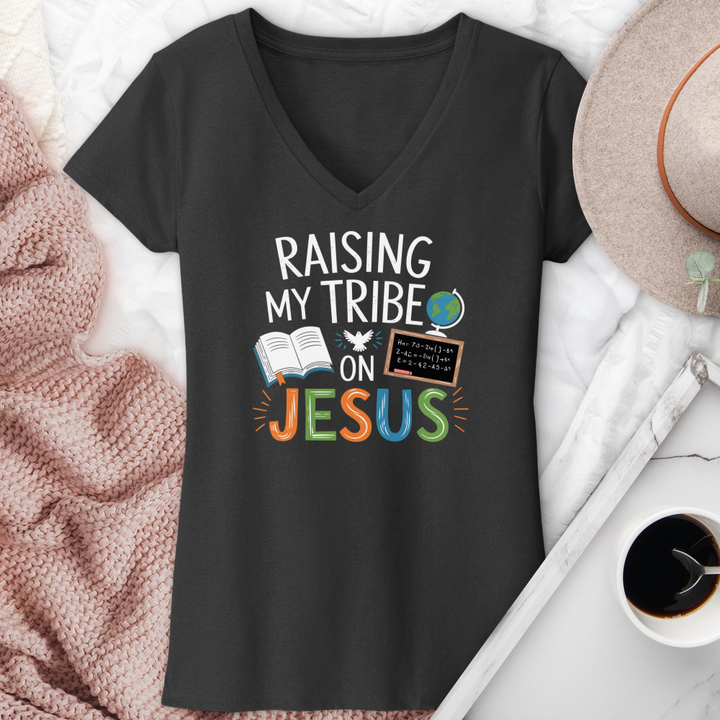 Raising My Tribe On Jesus V-Neck Tee