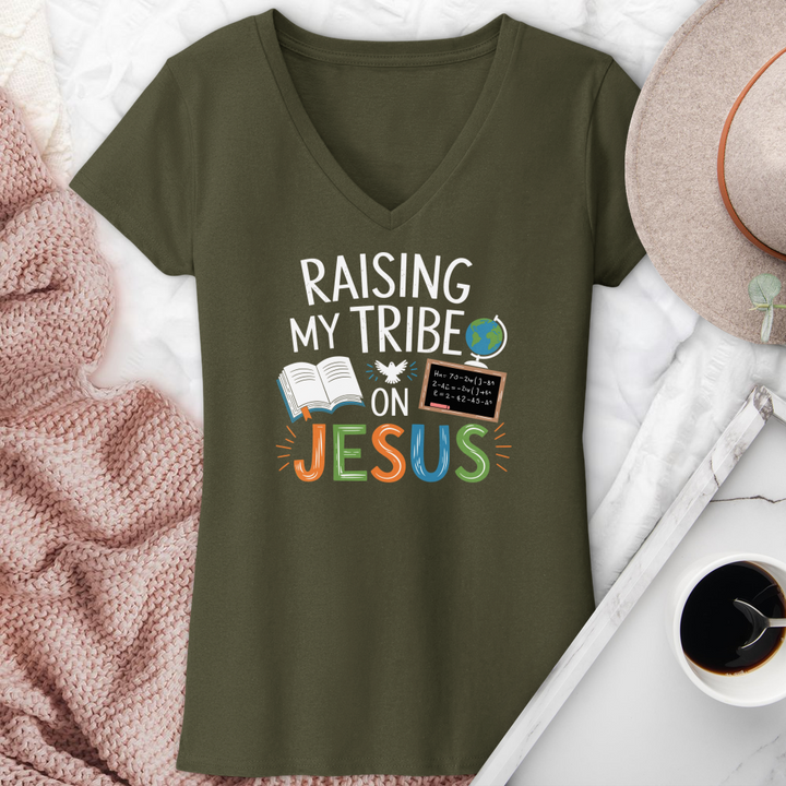 Raising My Tribe On Jesus V-Neck Tee