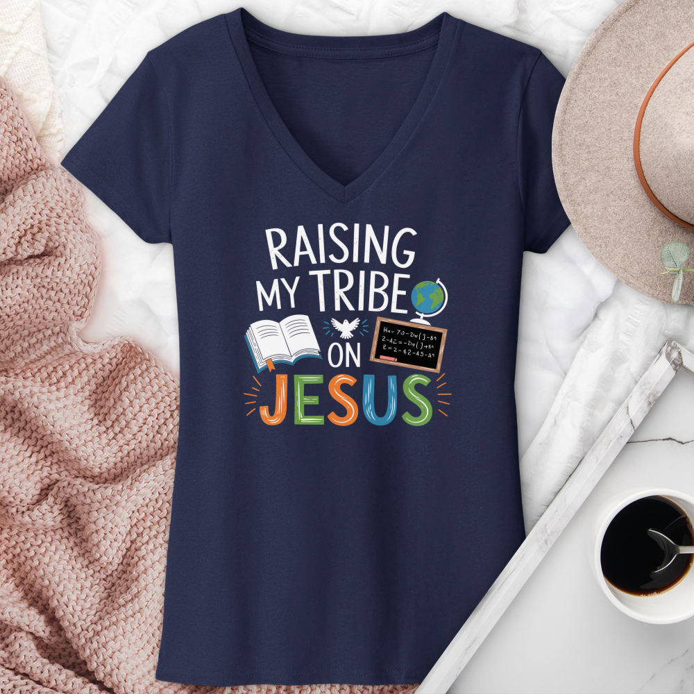 Raising My Tribe On Jesus V-Neck Tee