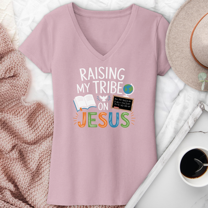 Raising My Tribe On Jesus V-Neck Tee