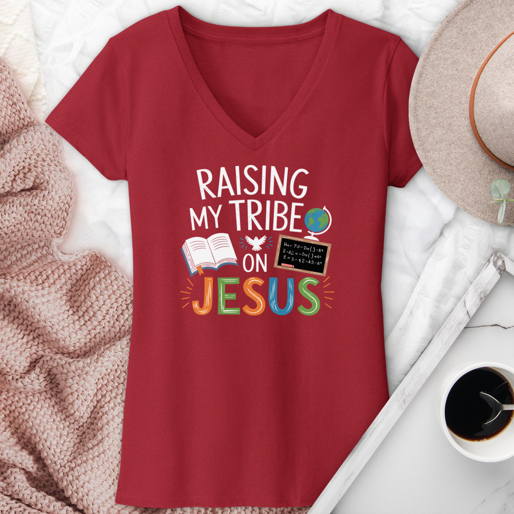 Raising My Tribe On Jesus V-Neck Tee