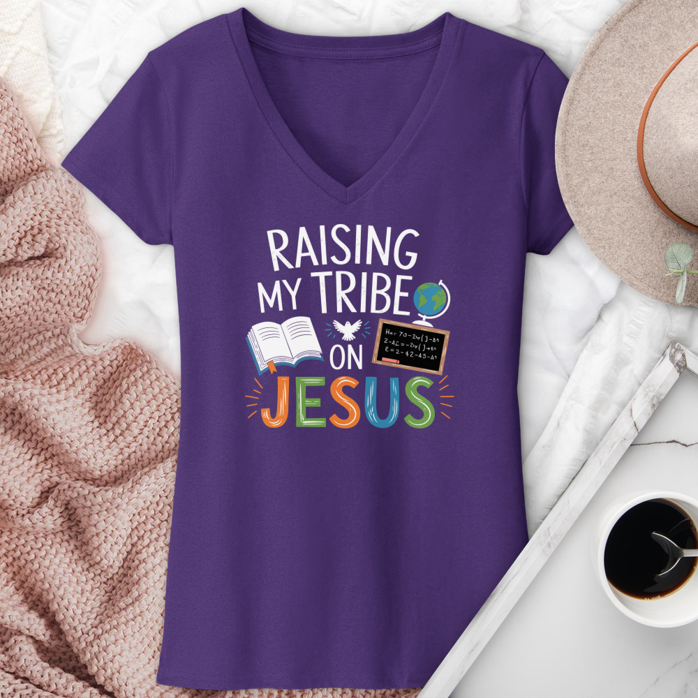 Raising My Tribe On Jesus V-Neck Tee