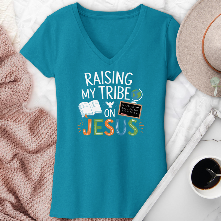 Raising My Tribe On Jesus V-Neck Tee