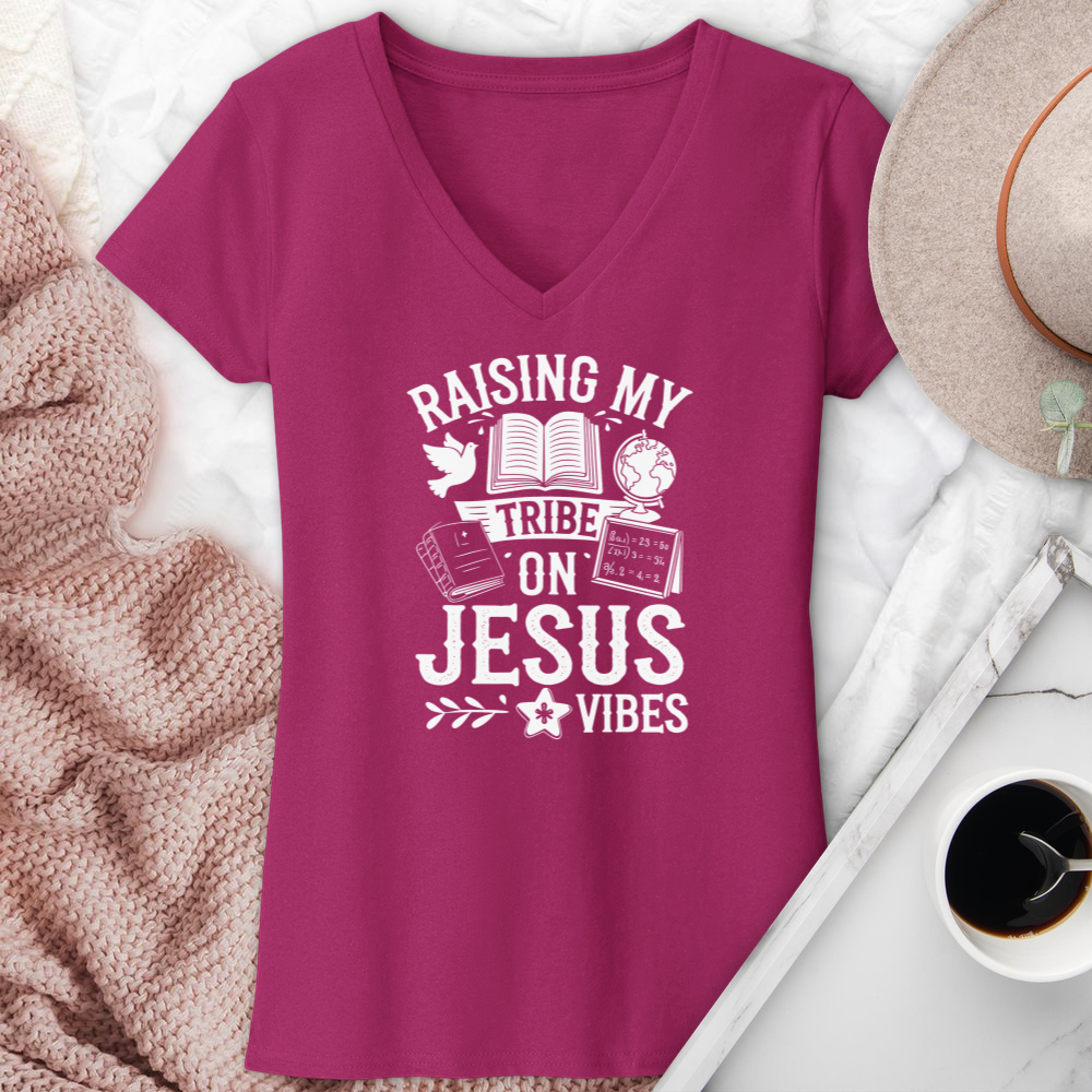 Raising My Tribe On Jesus Vibes V-Neck Tee