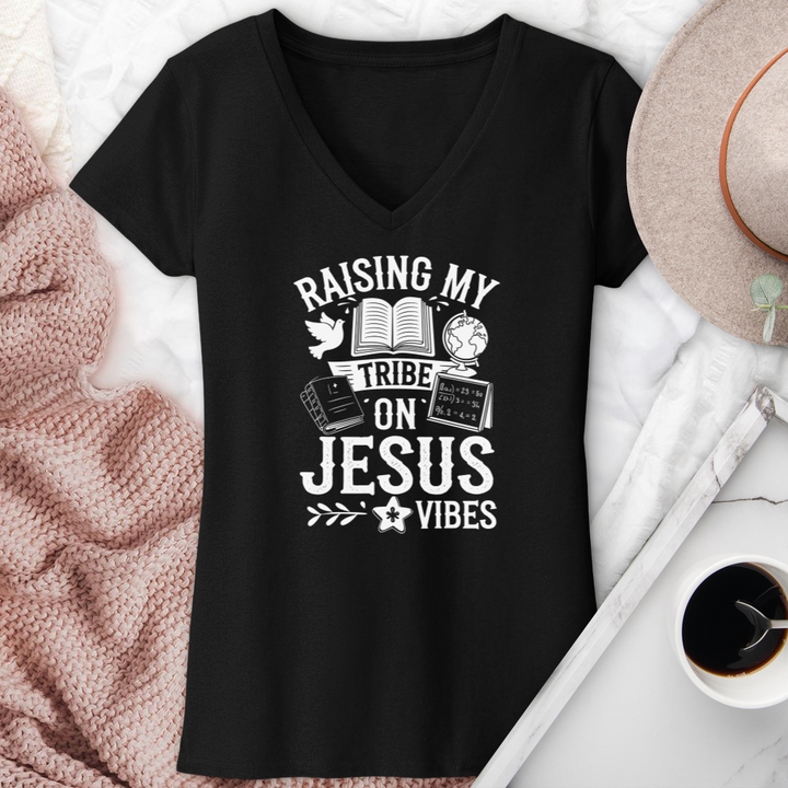 Raising My Tribe On Jesus Vibes V-Neck Tee