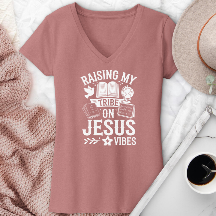 Raising My Tribe On Jesus Vibes V-Neck Tee