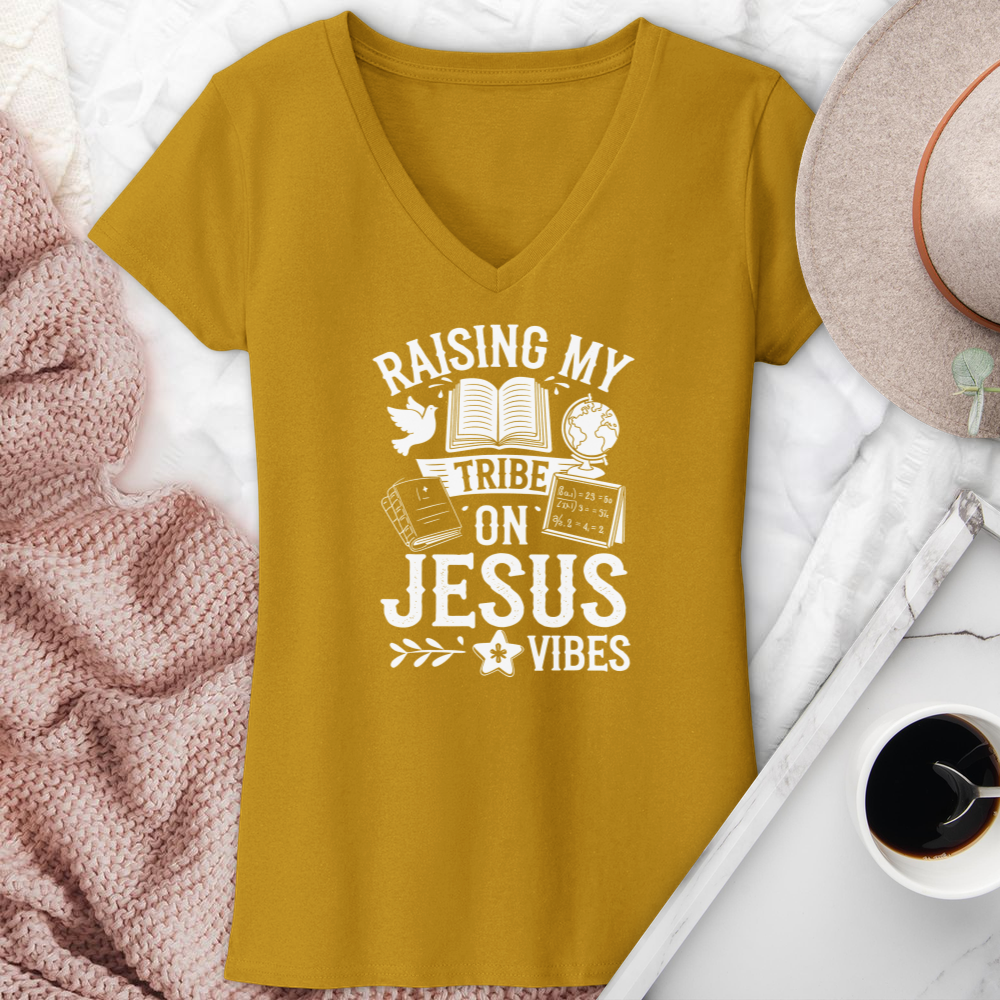 Raising My Tribe On Jesus Vibes V-Neck Tee