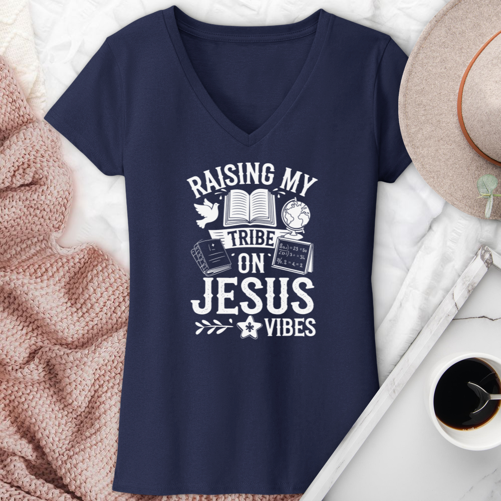 Raising My Tribe On Jesus Vibes V-Neck Tee