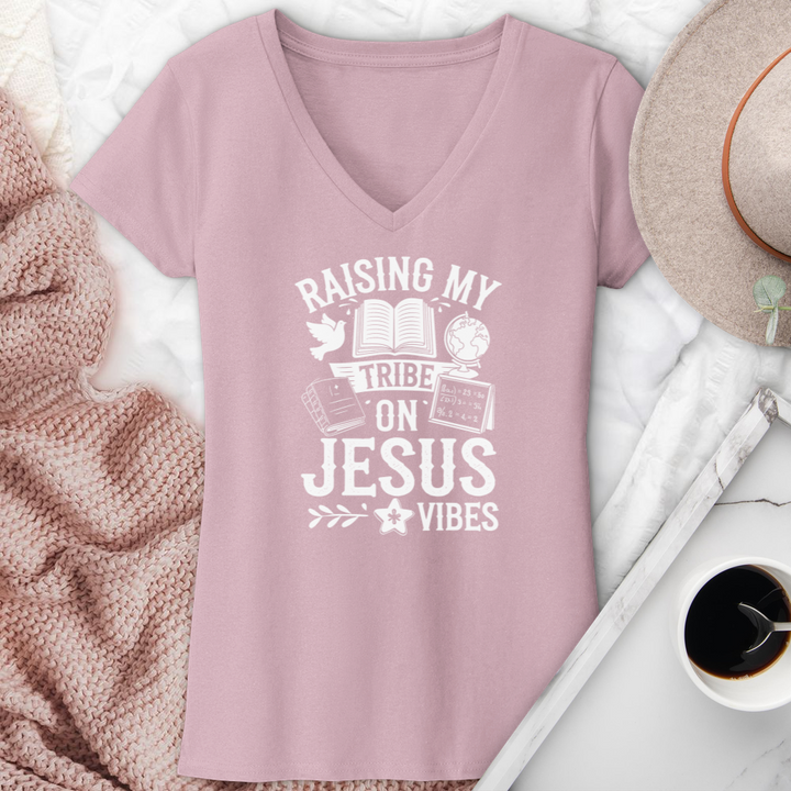 Raising My Tribe On Jesus Vibes V-Neck Tee