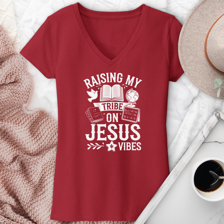 Raising My Tribe On Jesus Vibes V-Neck Tee