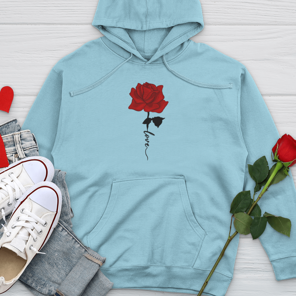 Red Love Rose Midweight Hooded Sweatshirt