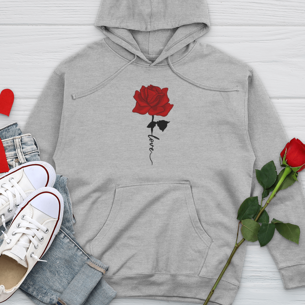 Red Love Rose Midweight Hooded Sweatshirt