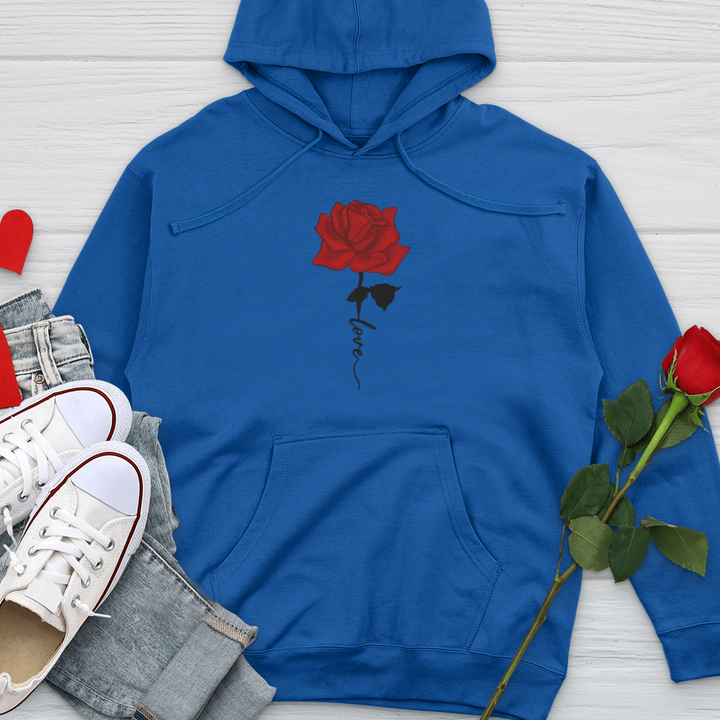 Red Love Rose Midweight Hooded Sweatshirt