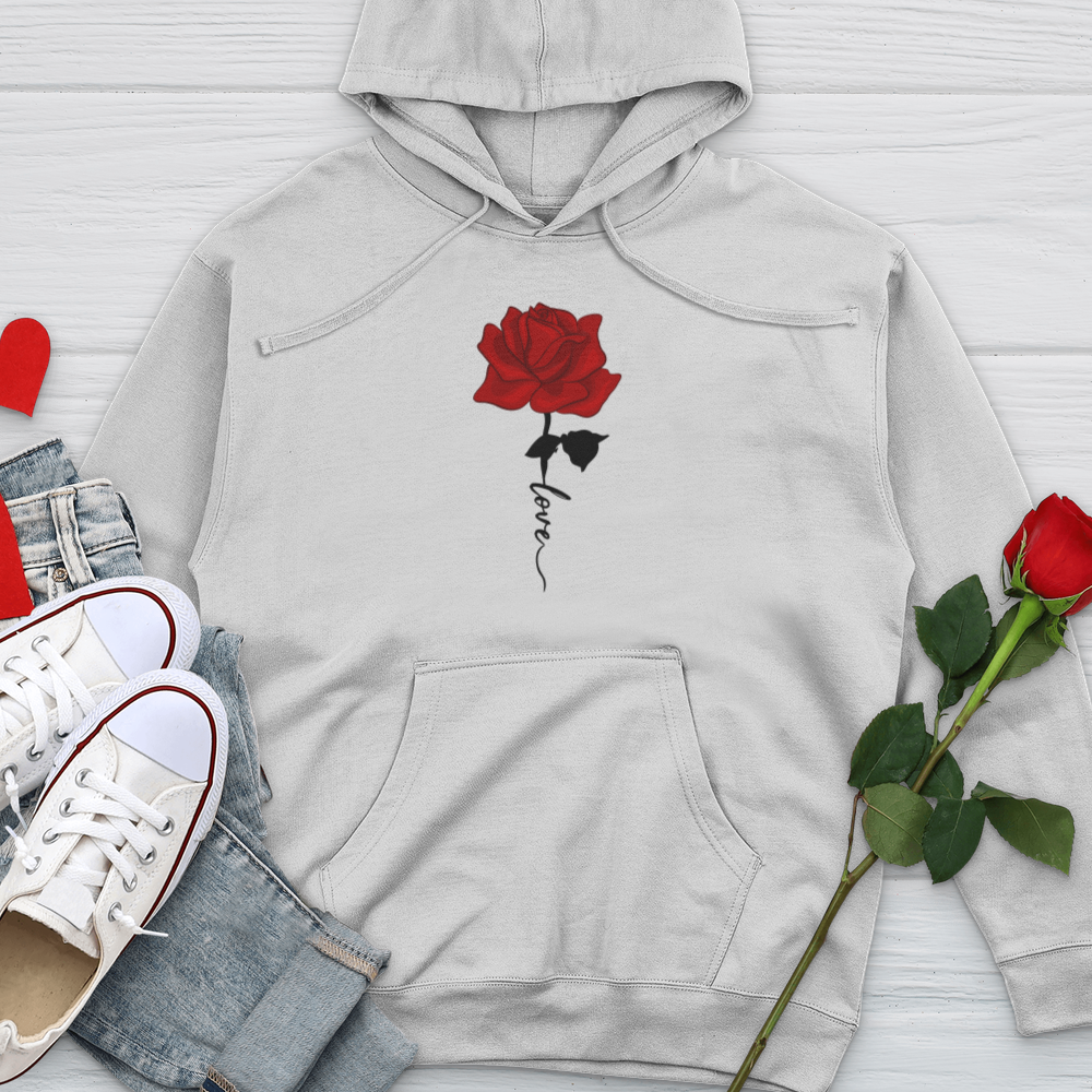 Red Love Rose Midweight Hooded Sweatshirt