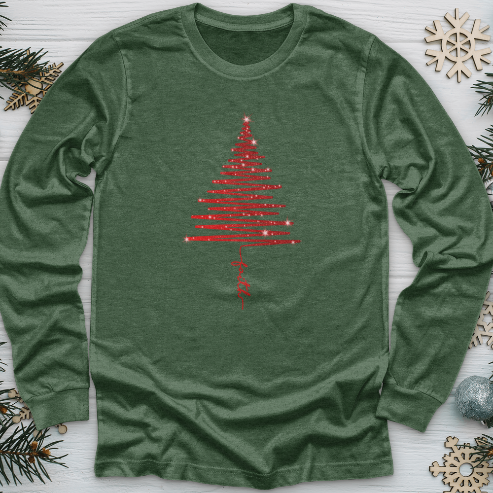 Red Shining Faith Tree Long Sleeve Tee