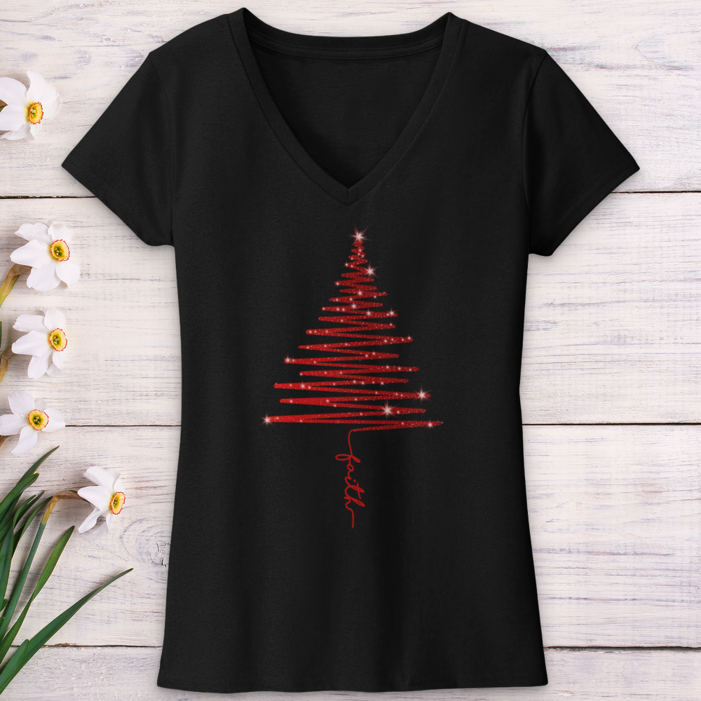 Red Shining Faith Tree V-Neck Tee