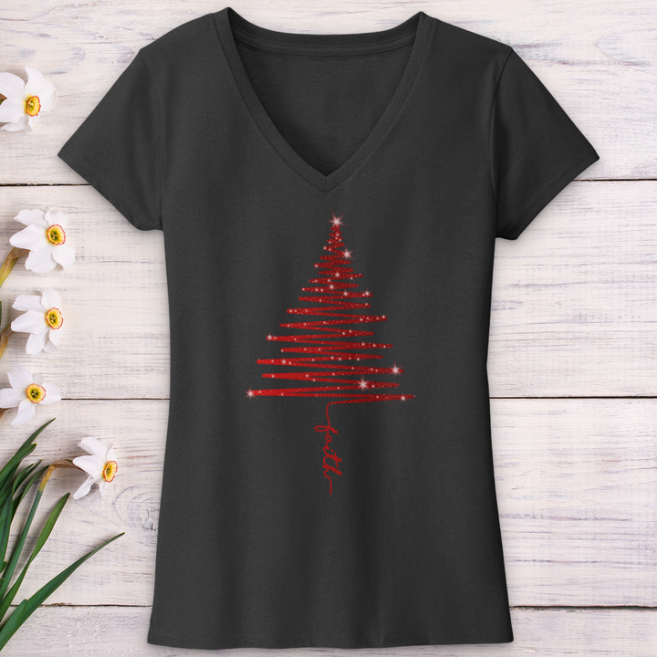 Red Shining Faith Tree V-Neck Tee