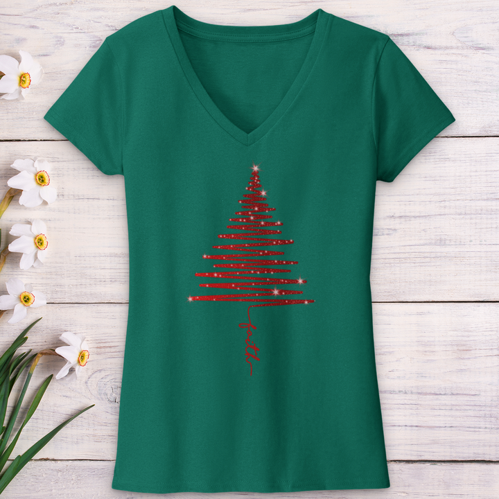 Red Shining Faith Tree V-Neck Tee