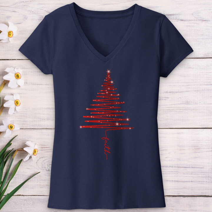 Red Shining Faith Tree V-Neck Tee