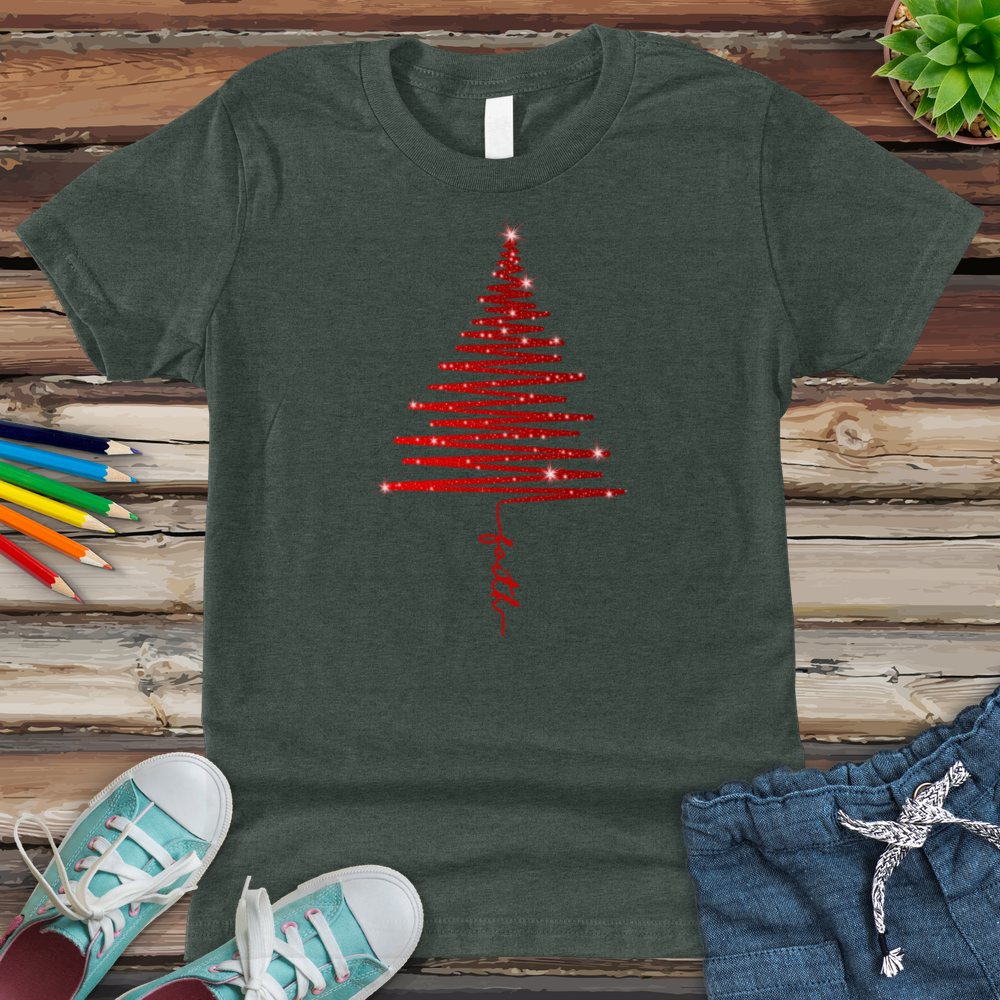 Red Shining Faith Tree Youth Heathered Tee