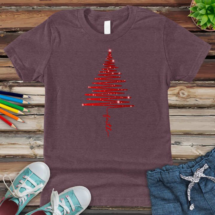 Red Shining Faith Tree Youth Heathered Tee