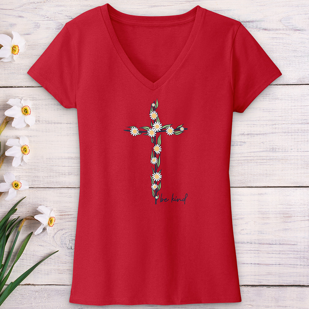 Be Kind Floral Cross V-Neck Tee